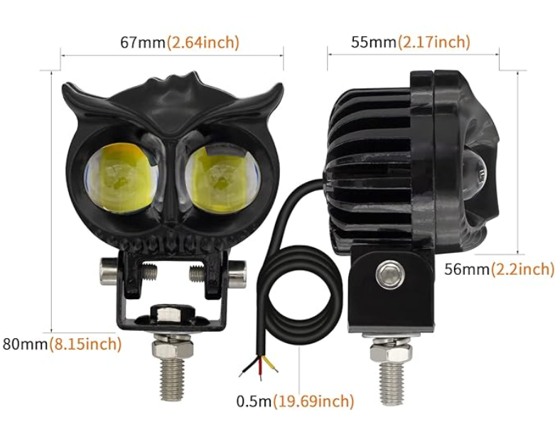 Owl shape motorcycle auxiliary light size